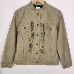 Chico's Gold Metallic Embroidered Mandarin Collar Jacket Sz 0 (4-6) NWT Cropped